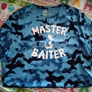 Blue Camo Men's Funny Fishermans T Shirt Master Baiter Hook & Worn